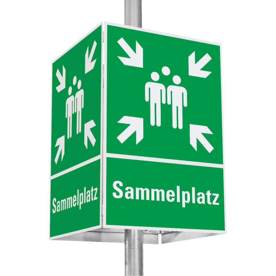 Würfelset Kombischild Sammelplatz, 400x600mm, inkl. Pfosten/Befestigung