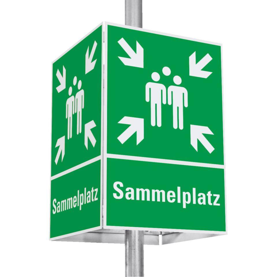 Würfelset Rettungszeichen Sammelstelle, Aluminium, 400x600mm, inkl. Befestigung