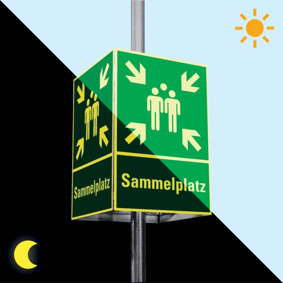 PERMALIGHT® power langnachleuchtend Würfelset Sammelplatz, 400x600mm, inkl. Pfosten/Befestigung