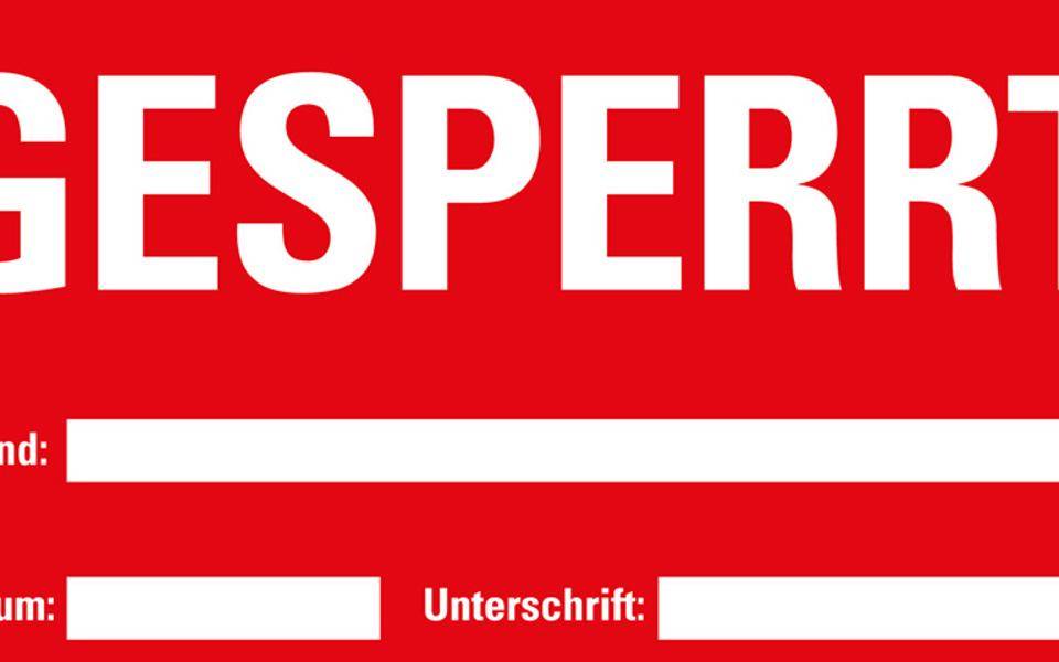 Etikett GESPERRT, beschriftbar, rot, Haftpapier, ablösbar, 148x74mm, 500/Rolle