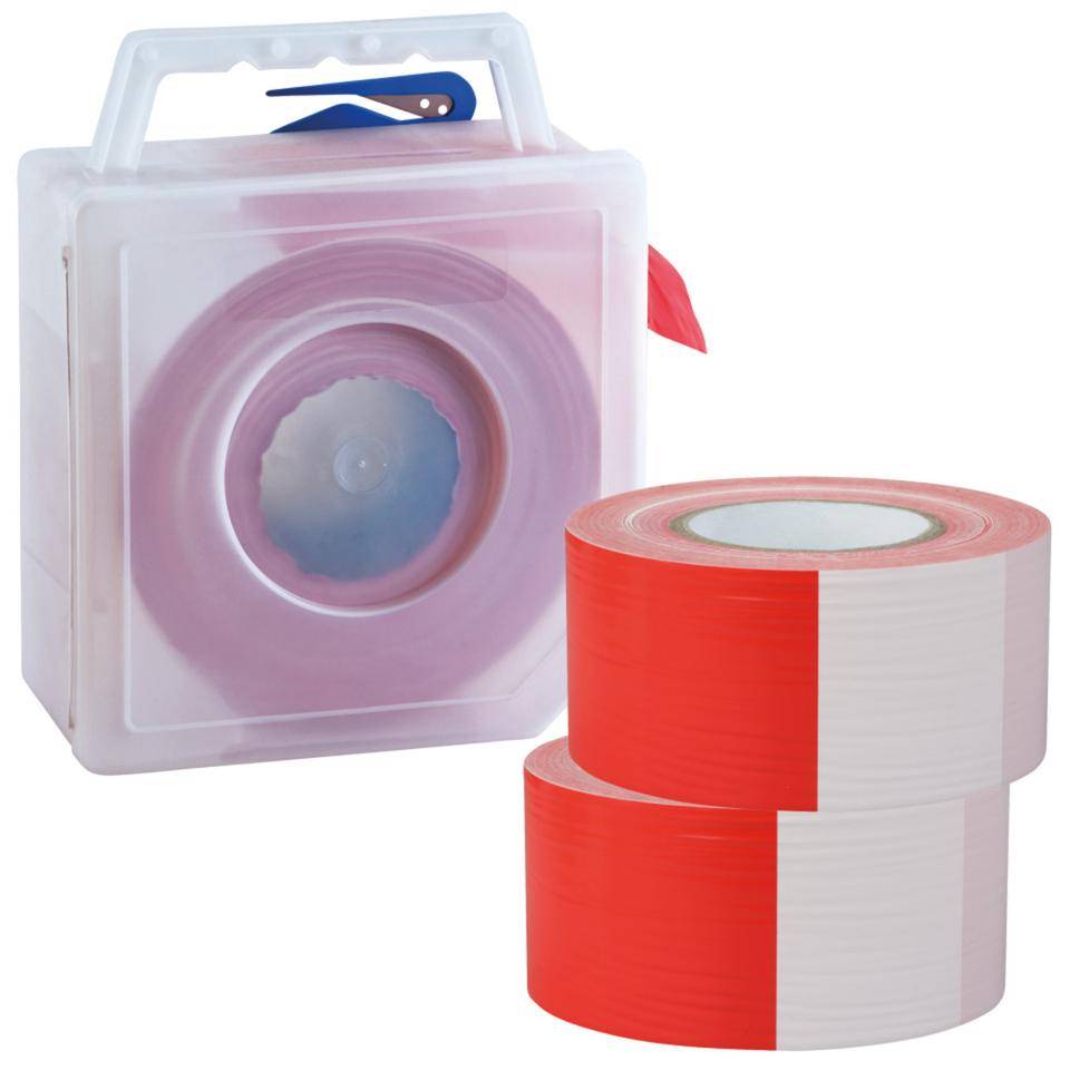 Vorteils-Set Absperrband Basic, 2x Absperrband, rot/weiß geblockt, Warnbd.spender