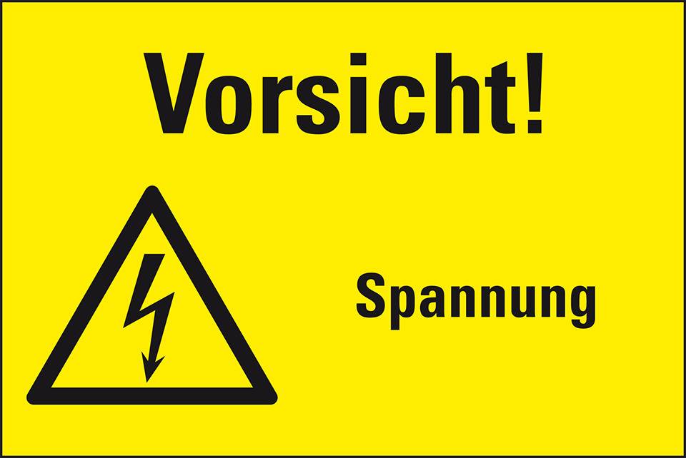 Warn-Kombischild Vorsicht! Spannung, Kunststoff, 200x120mm, ASR A1.3, DIN EN ISO 7010 W012