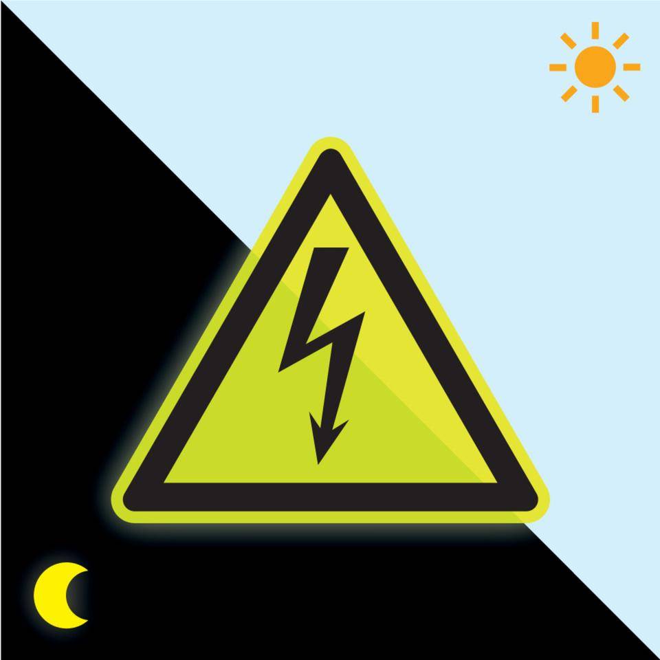 PERMALIGHT® power langnachleuchtend Warnschild Warnung vor elektrischer Spannung, ISO, Folie, fluoreszierend, SL 100 mm