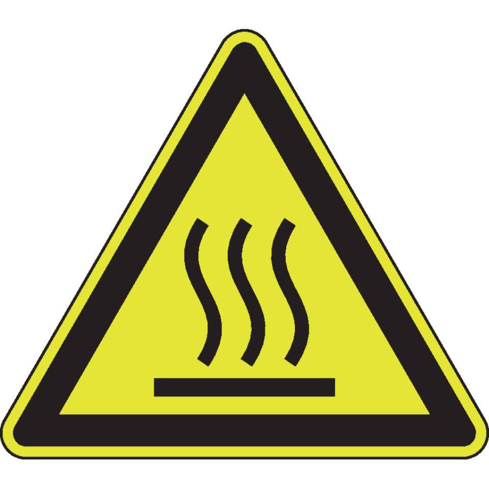PERMALIGHT® power langnachleuchtend Warnschild Warnung vor heißer Oberfläche, ISO, Folie, fluoreszierend, SL 100mm