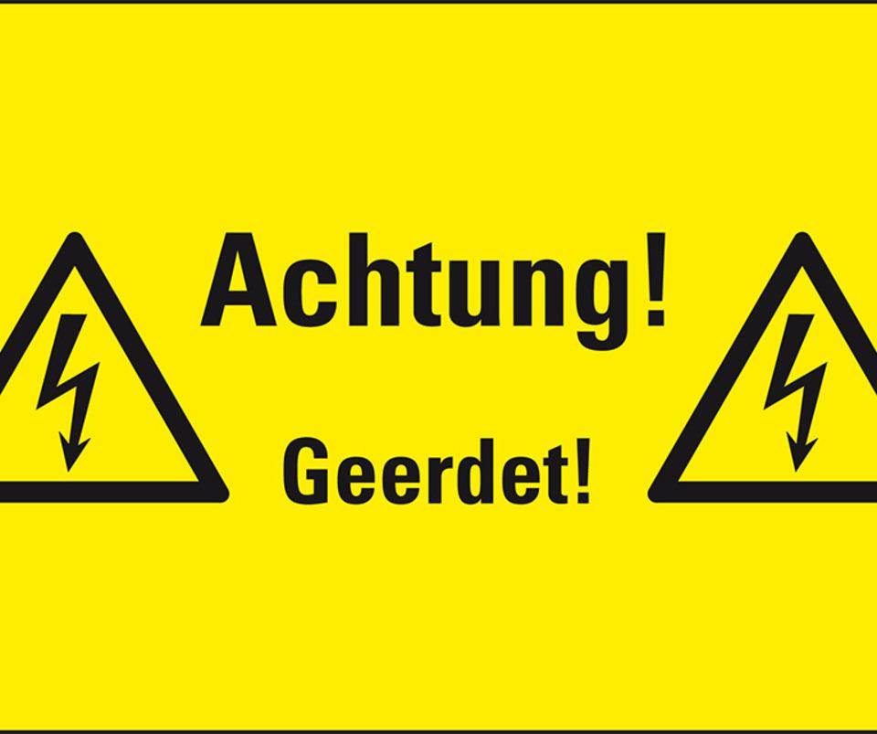 Warn-Kombischild Achtung! Geerdet!, Magnetfolie, 200x120mm, ASR A1.3, DIN EN ISO 7010 W012