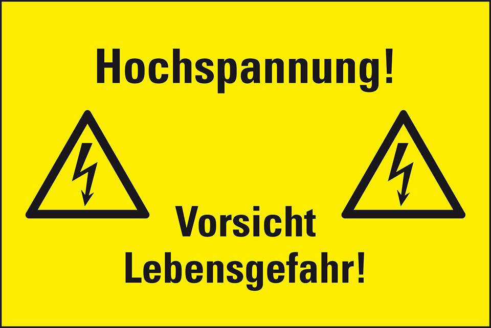 Warn-Kombischild Hochspannung! Vorsicht Lebensgefahr!, Magnetfolie, 200x120mm, ASR A1.3, DIN EN ISO 7010 W012