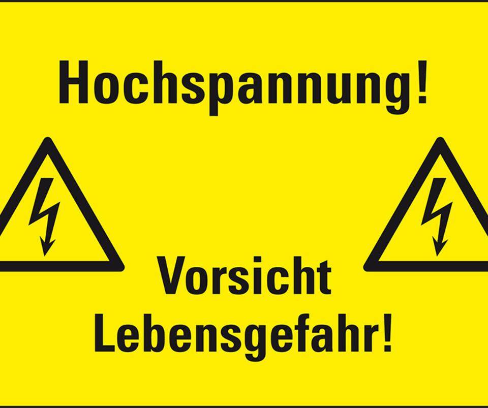 Warn-Kombischild Hochspannung! Lebensgefahr!, RoHS konform, Folie, 200x120mm, ASR A1.3, DIN EN ISO 7010 W012