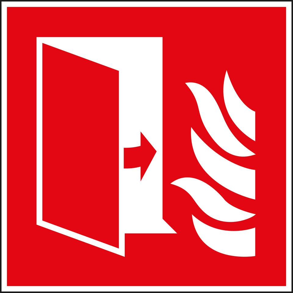 Brandschutzschild Brandschutztür, Folie, selbstklebend, 200x200mm, DIN EN ISO 7010 F007