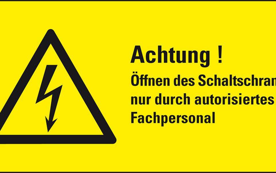 Warn-Kombischild Achtung! Öffnen des..., RoHS konform, Folie, selbstklebend, 74x37mm, ASR A1.3, DIN EN ISO 7010 W012
