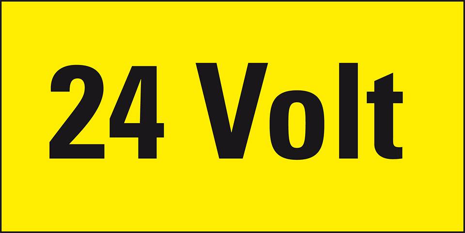 Warnschild 24 Volt, RoHS konform, Folie, selbstklebend, 52x26mm, 10/Bogen