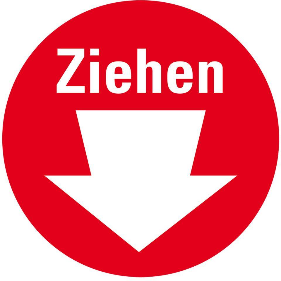 Türhinweis Ziehen, rot/weiß, Folie, selbstklebend, Ø 100mm