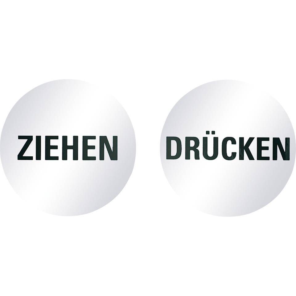 Türhinweis Drücken/Ziehen, doppelseitig, silber/schwarz, Folie, selbstklebend, Ø 100mm