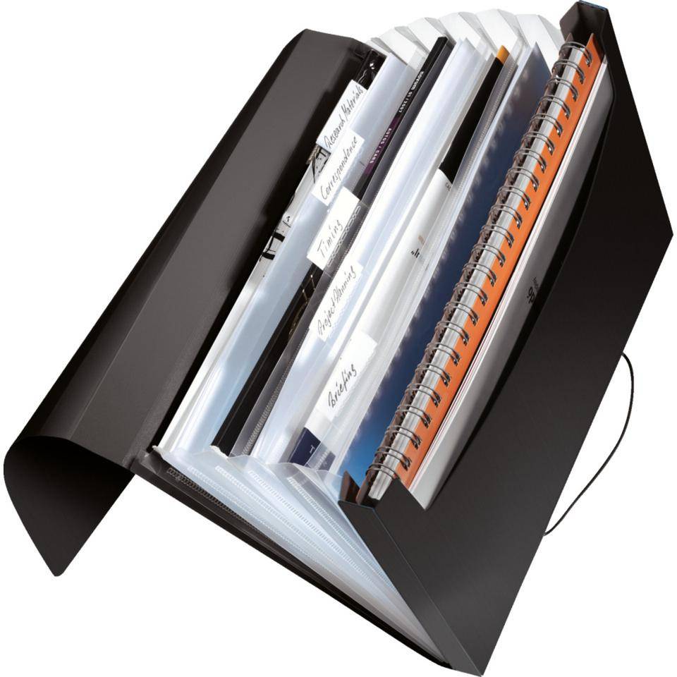 LEITZ Projektmappe Solid, 6 Fächer, mit Gummiband, schwarz, 254x38x330mm
