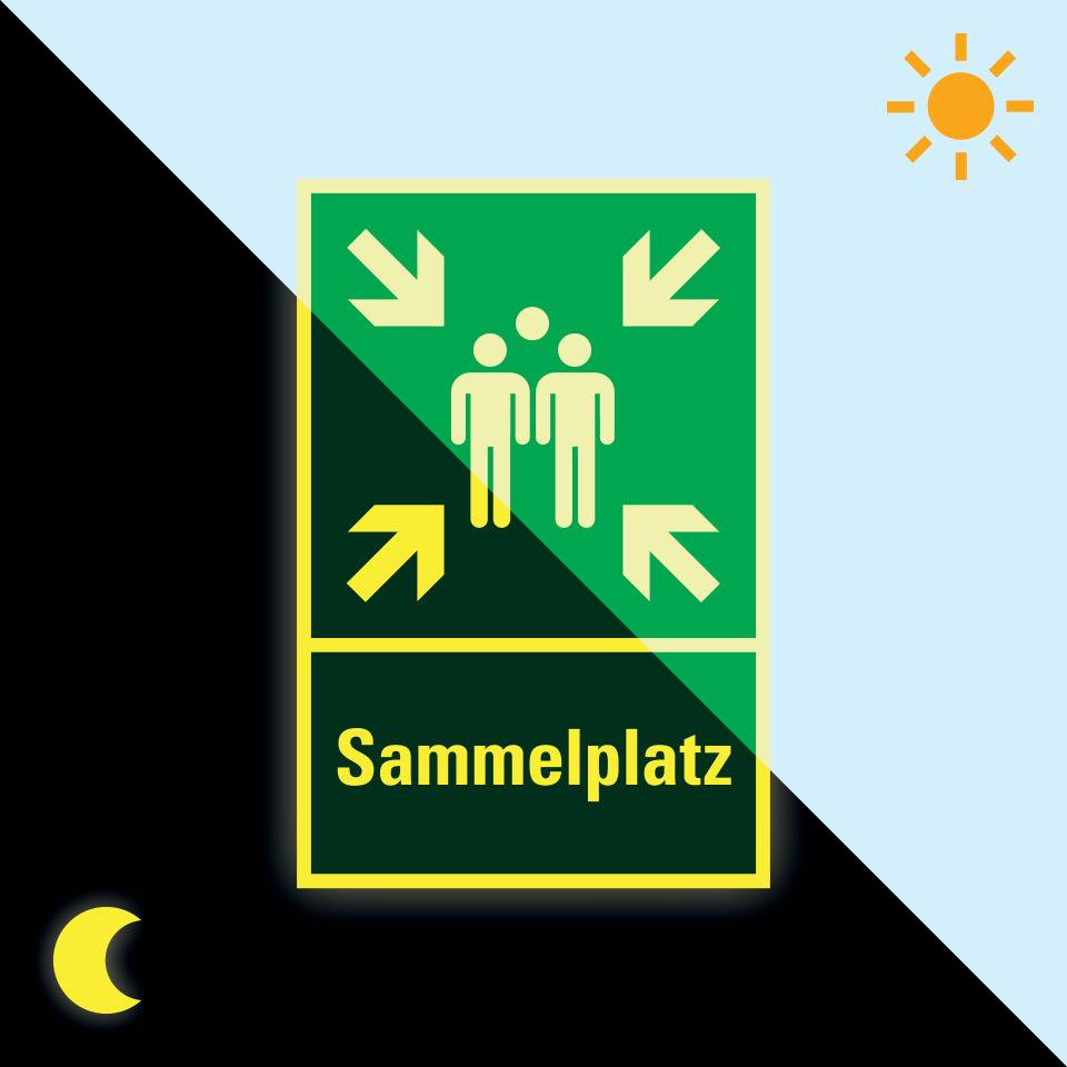 PERMALIGHT® power langnachleuchtend Kombischild Sammelstelle, Aluminium, vorgebohrt, 400x600mm