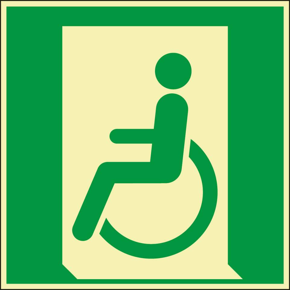 PERMALIGHT® power langnachleuchtend Rettungszeichen Rettungsweg Rollstuhlfahrer links, Aluminium, 200x200mm