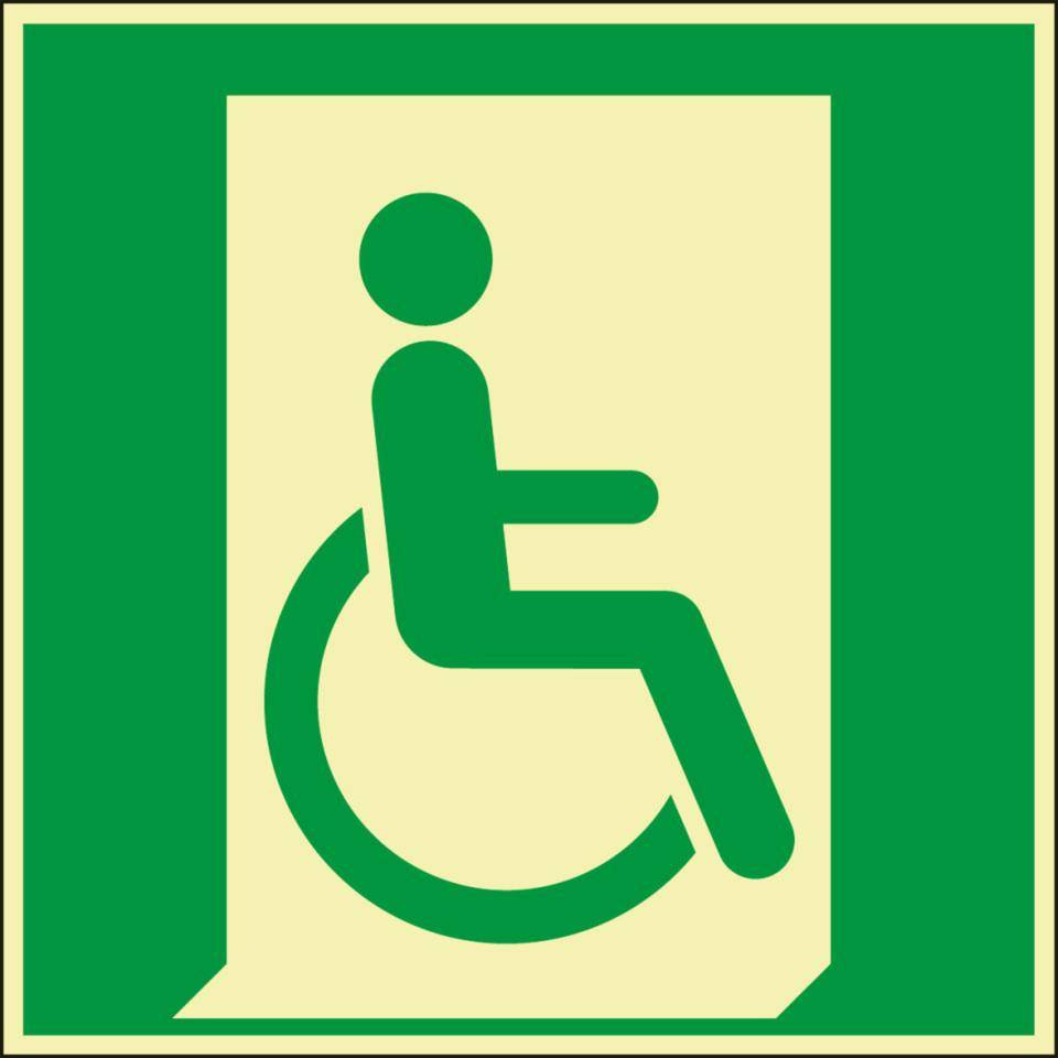 PERMALIGHT® power langnachleuchtend Rettungszeichen Rettungsweg Rollstuhlfahrer rechts, Alu, 200x200mm, ISO 7010