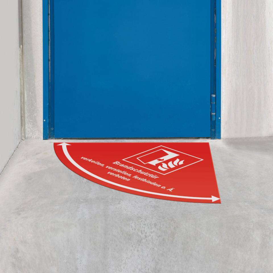 Sicherheitsbodenmarkierung Brandschutztür, R10, Bodenmarkierungsfolie, 750x750mm, ISO 7010/F007, ASR A1.5