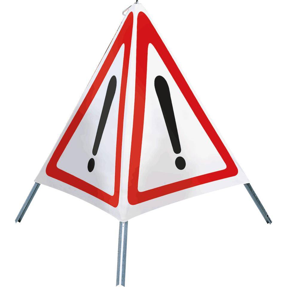 K.57 Faltsignal!,Zusatzabsicherung f. Gefahrenstellen,3-seitig,rot/weiß,SL 600mm