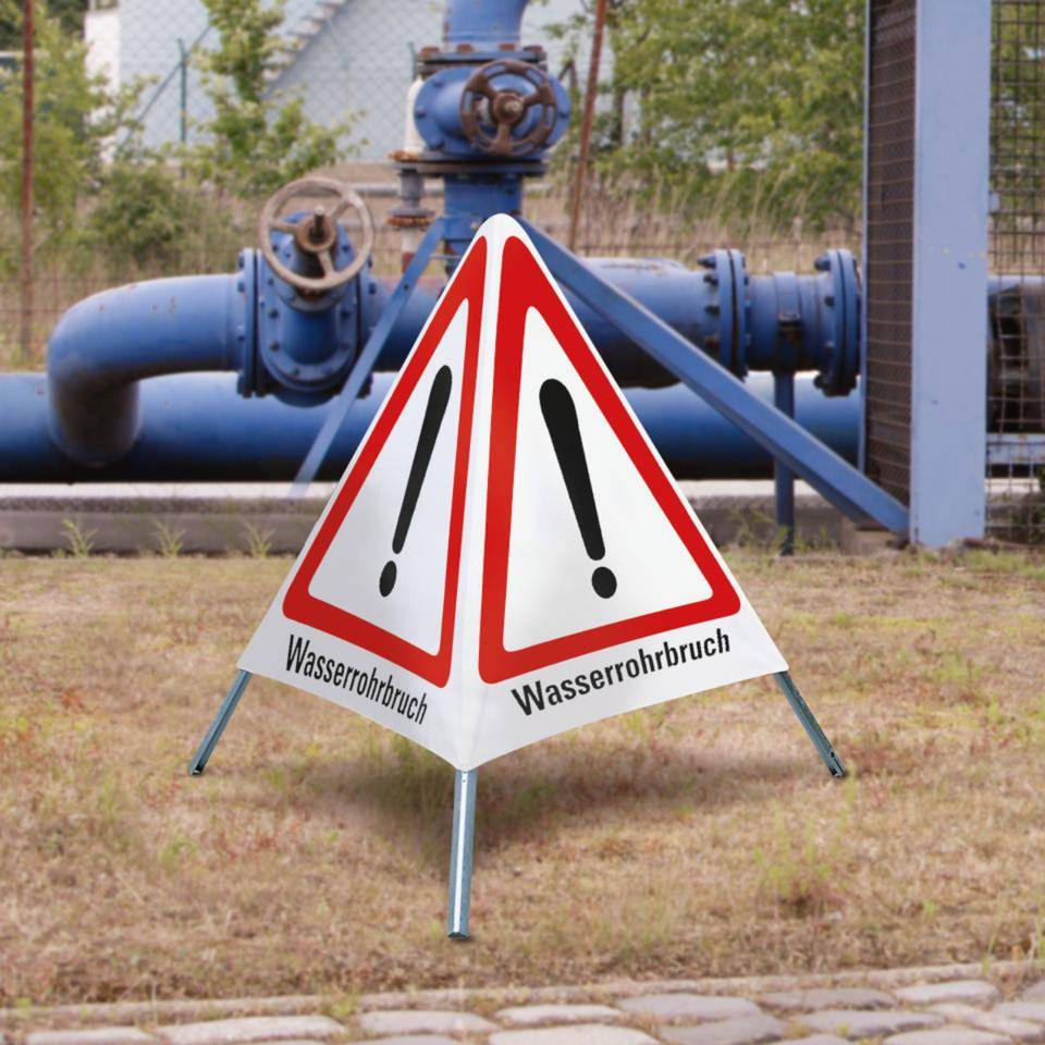 K.57 Faltsignal Wasserrohrbruch, 3-seitig, rot/weiß, SL 600mm