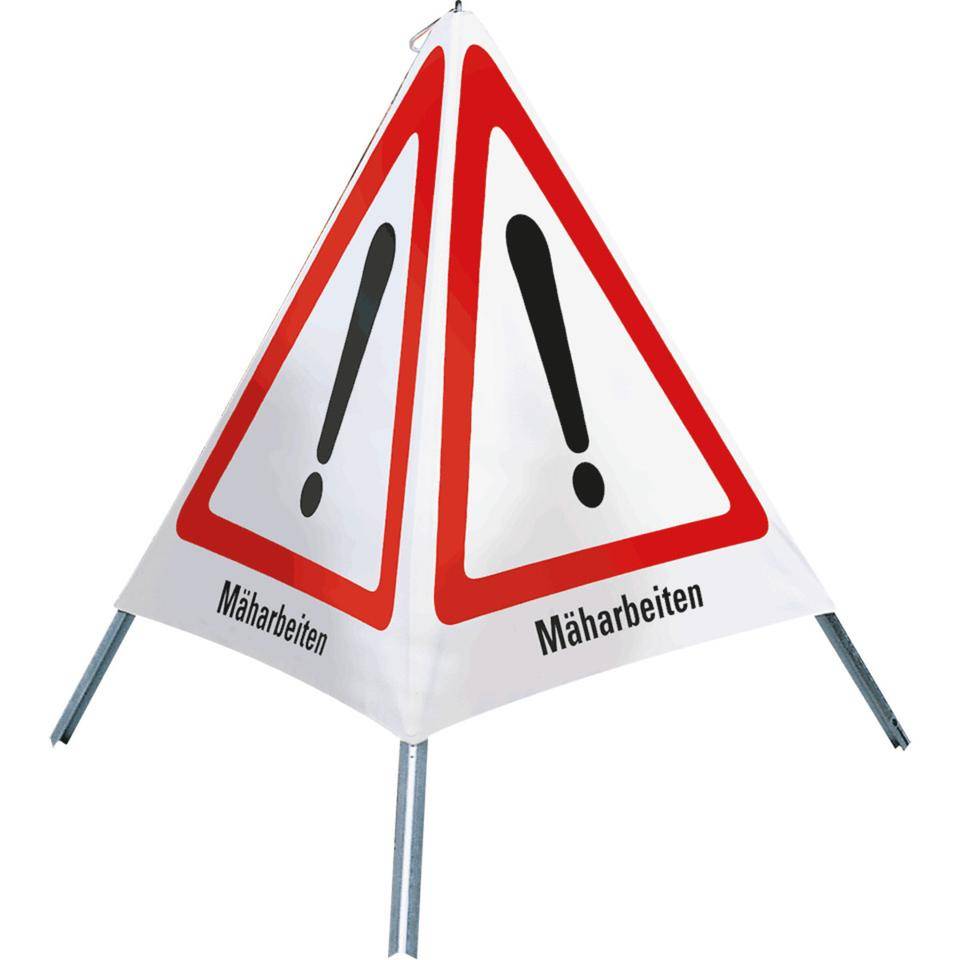 K.57 Faltsignal Mäharbeiten, 3-seitig, rot/weiß, SL 600mm