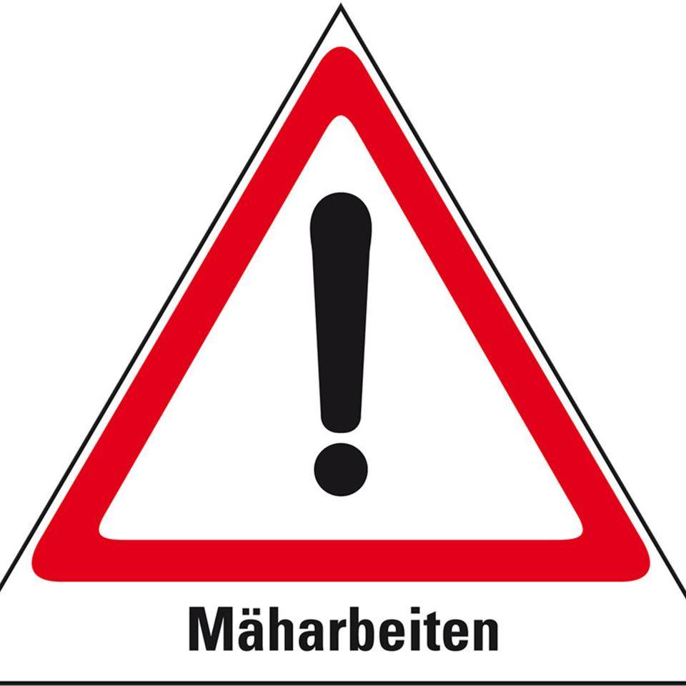 K.57 Faltsignal Mäharbeiten, 3-seitig, rot/weiß, SL 600mm
