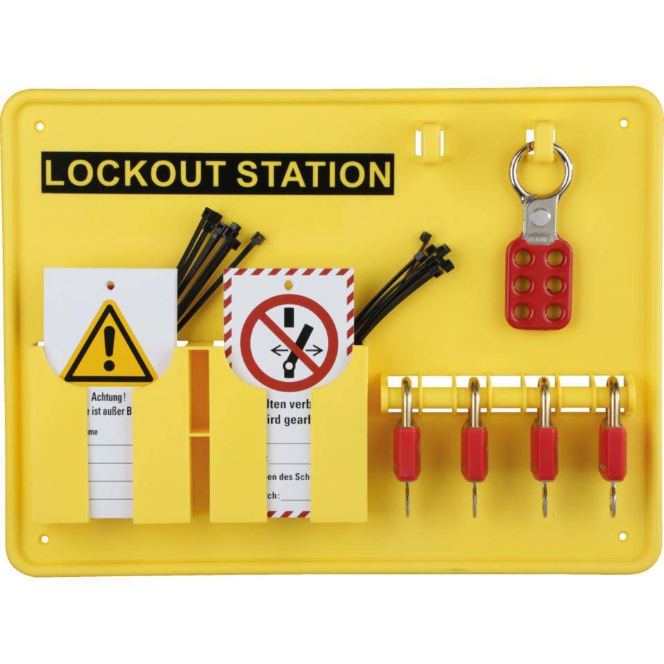 Lockout-Station, Variante 1, gefüllt, Wartungsanhängern, 4 Schössser, Multischließ.