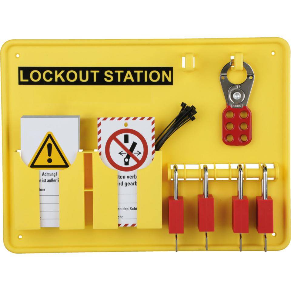 Lockout-Station, Variante 2, gefüllt, Wartungsanhängern, 4 Schössser, Multischließ.