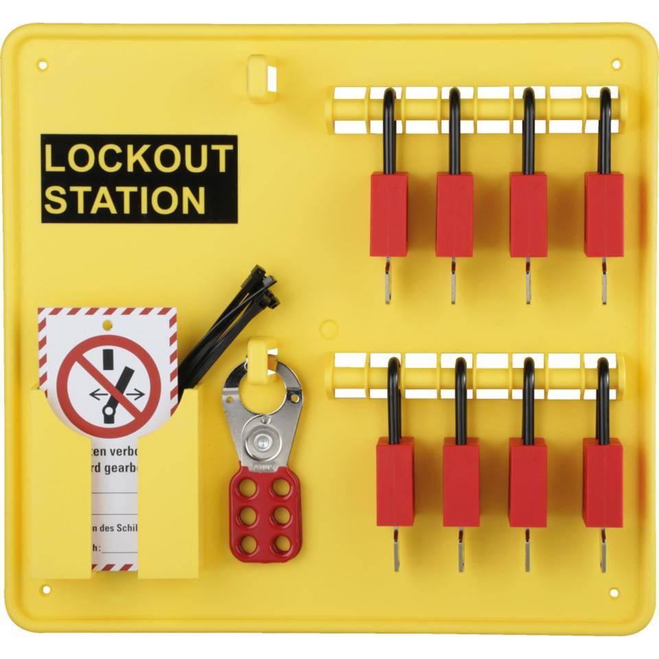 Lockout-Station, Variante 21, gefüllt, Wartungsanhängern, 8 Schössser, Multischließ.
