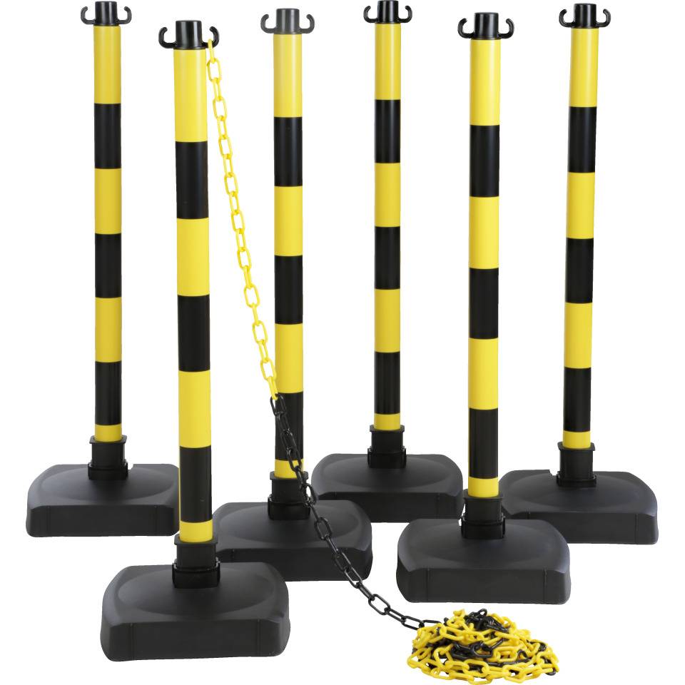 Klapppfosten-Set, 6-teilig, gelb/schwarz, Kunststoff, H 900mm, inkl. Kette