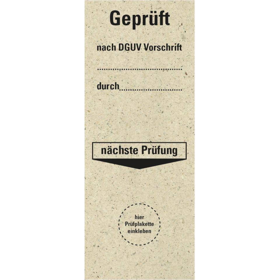 Grundetikett Geprüft nach DGUV Vor.durch..nächste Prüfung, Primärfaser-Graspapier, selbstklebend, 40x100mm, 5/Bogen