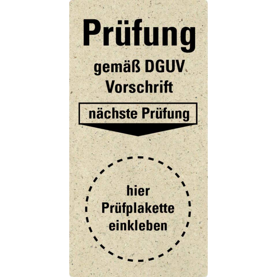 Mini-Grundplakette Prüfung DGUV Vorschrift, nächste Prüfung, Primärfaser-Graspapier, selbstklebend, 20x40mm, 16/Bogen