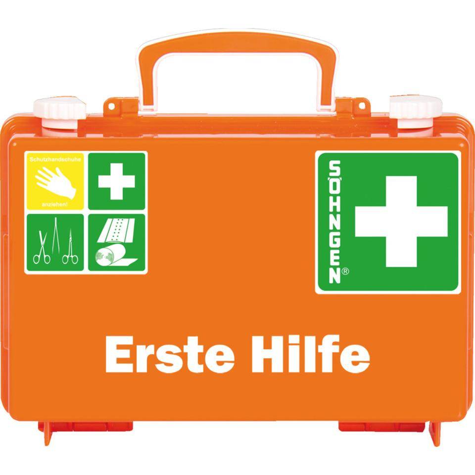 Vorteils-Set Erste-Hilfe-Koffer Junior, Rettungszeichen Pflasterspender, elastische Strips, Verbandblock