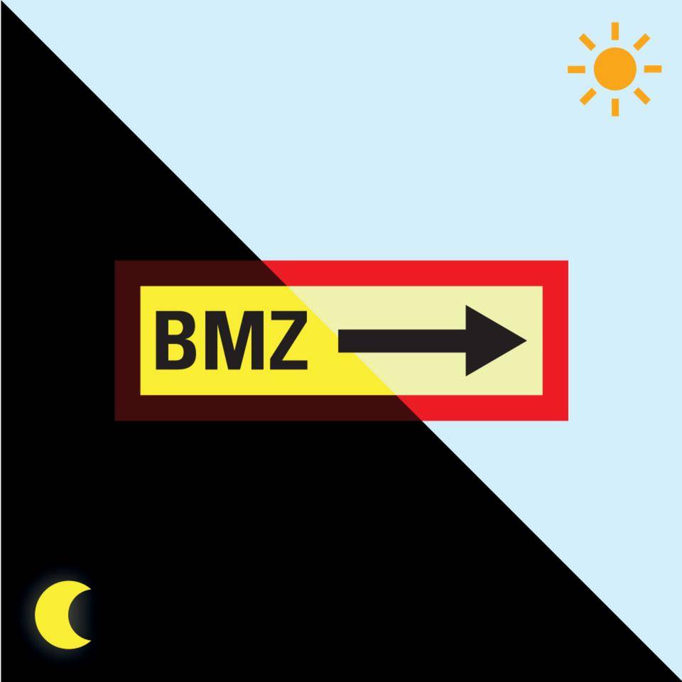 PERMALIGHT® power langnachleuchtend Feuerwehrschild BMZ rechts, Folie, selbstklebend, 297x105mm
