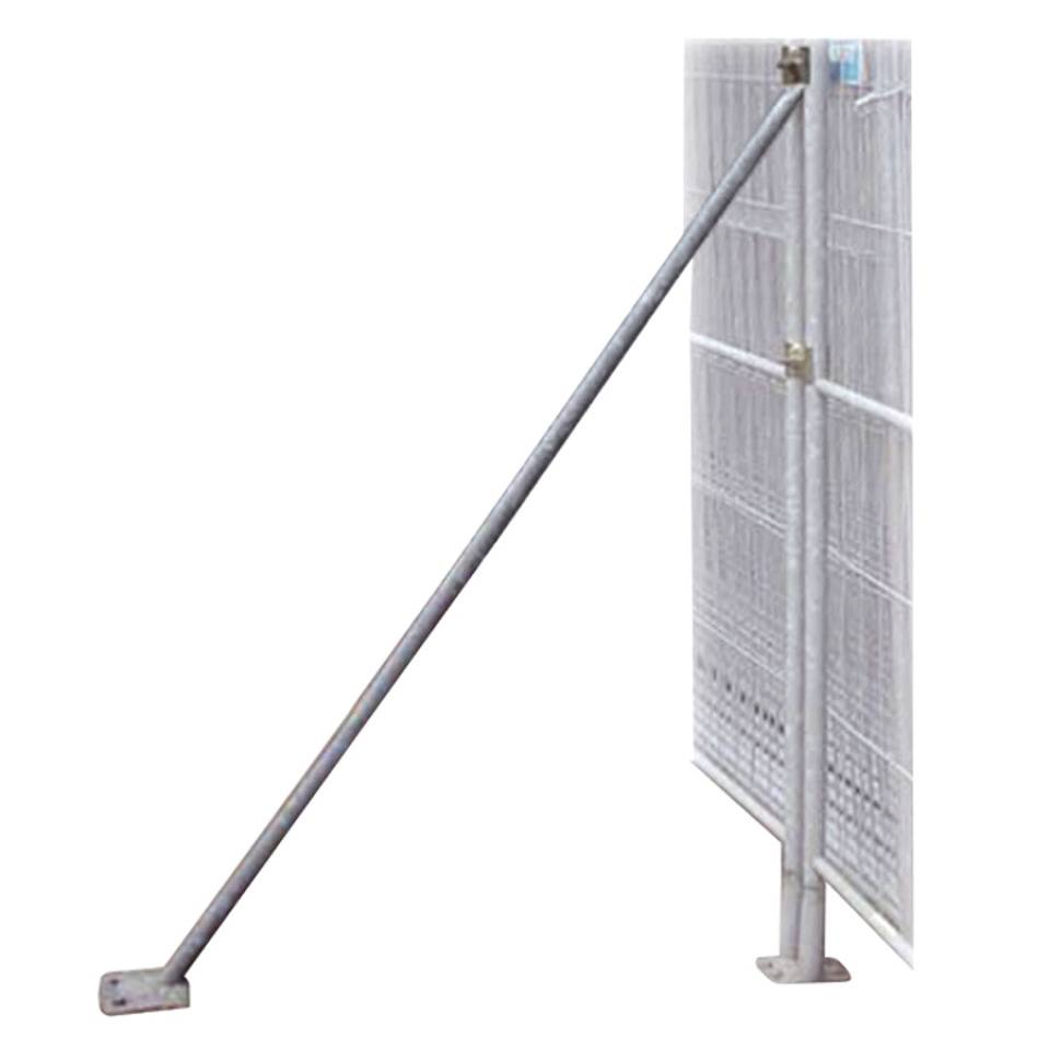 Bauzaunstützstrebe, mit aufgeschweißter Bodenplatte, Erdnagel und Schelle, 1,6m