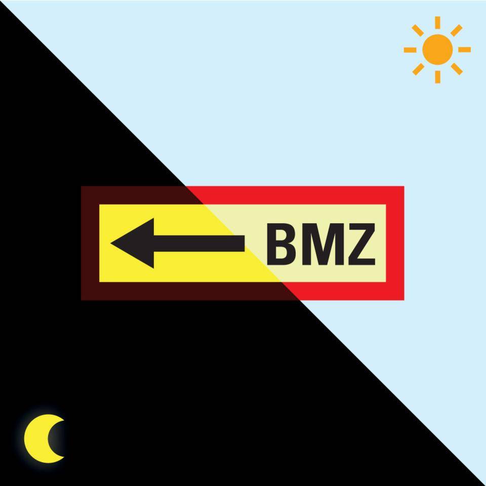 PERMALIGHT® power langnachleuchtend Feuerwehrschild BMZ links, Folie, selbstklebend, 297x105mm
