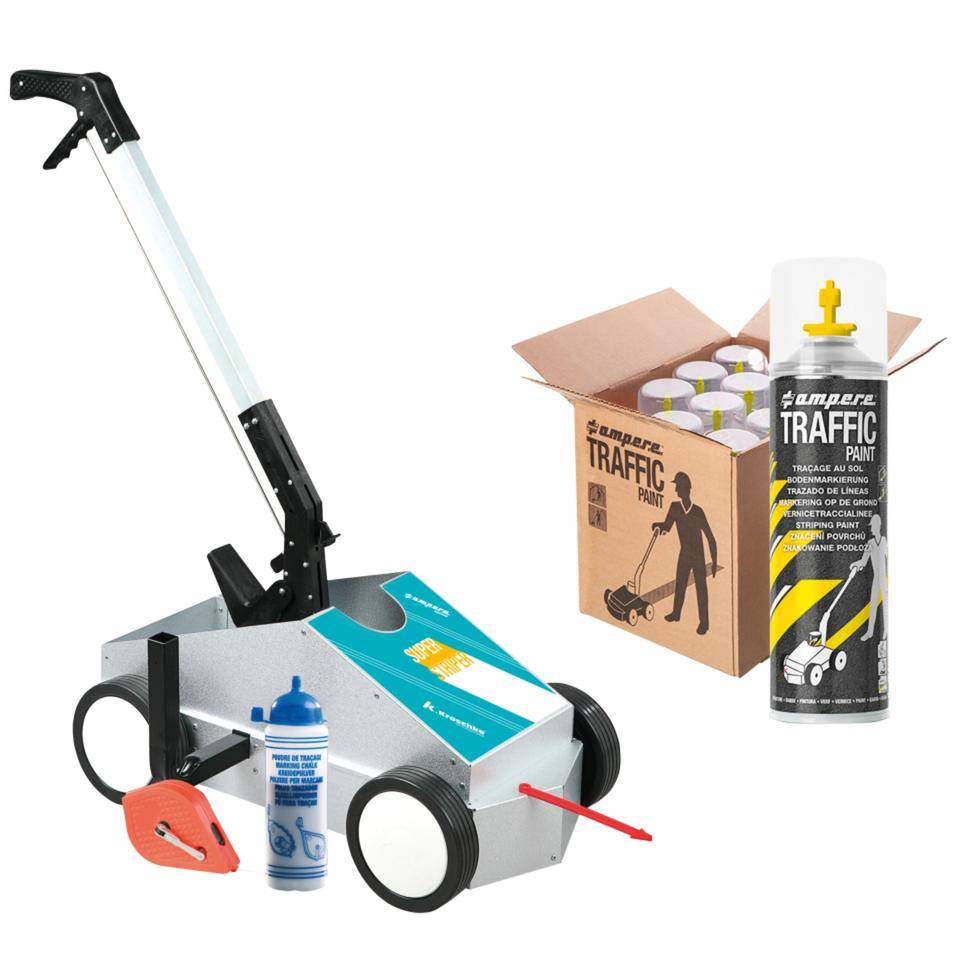 A.M.P.E.R.E. SUPER-Striper® Set Traffic Paint, inkl. 12 Dosen Traffic Paint, gelb