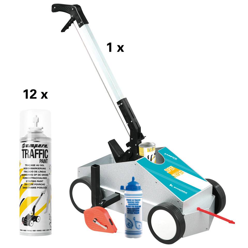 A.M.P.E.R.E. SUPER-Striper® Set Traffic Paint, inkl. 12 Dosen Traffic Paint, weiß