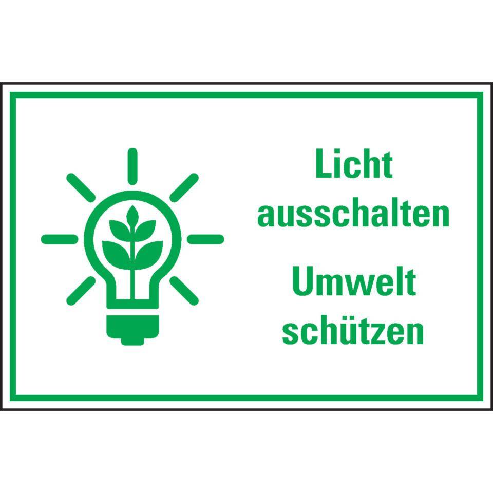 Kombischild Licht ausschalten Umwelt schützen, Text/Symbol, Kunststoff, 300x200mm