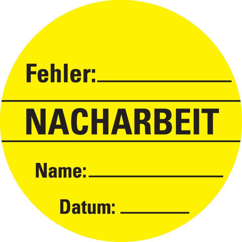 Organisationsetikett Nacharbeit, gelb, Cellulose-Folie, selbstklebend, Ø 60mm, 6/Bogen