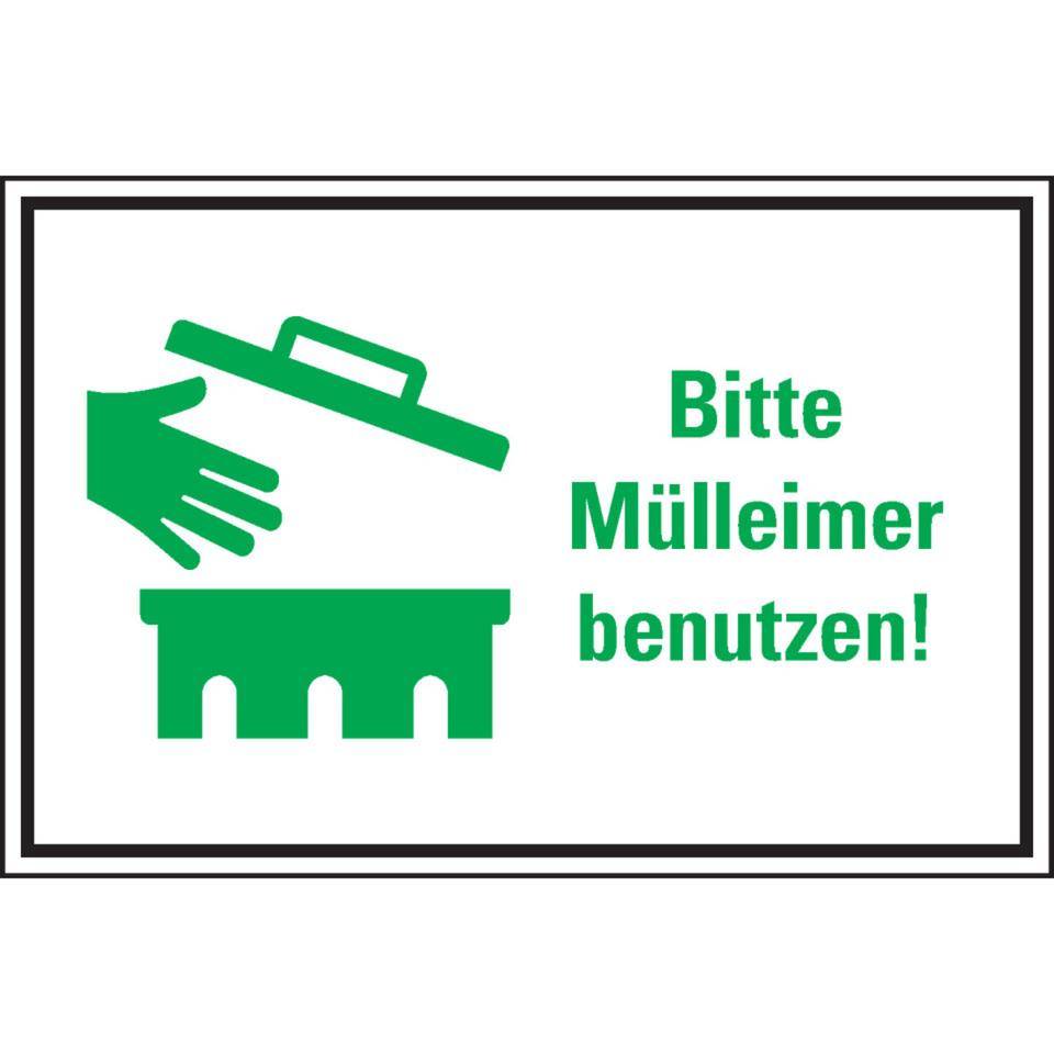 Hinweis-Kombischild Bitte Mülleimer benutzen!, Text/Symbol, Kunststoff, 300x200mm