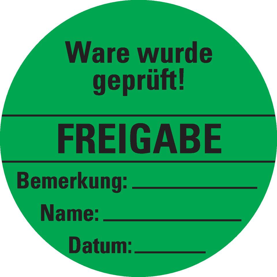 Organisationsetikett Freigabe, grün, Cellulose-Folie, selbstklebend, Ø 60mm, 6/Bogen