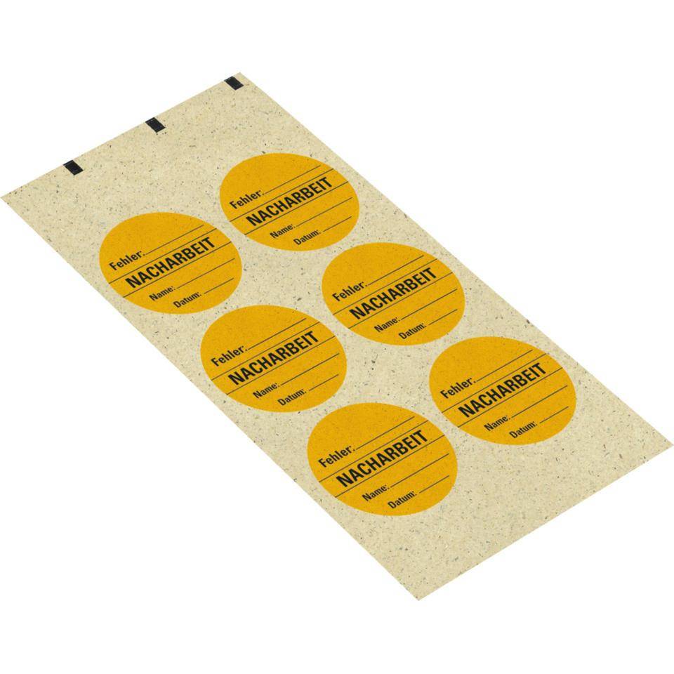 Organisationsetikett Nacharbeit, gelb, Primärfaser-Graspapier, selbstklebend, Ø 60mm, 6/Bogen