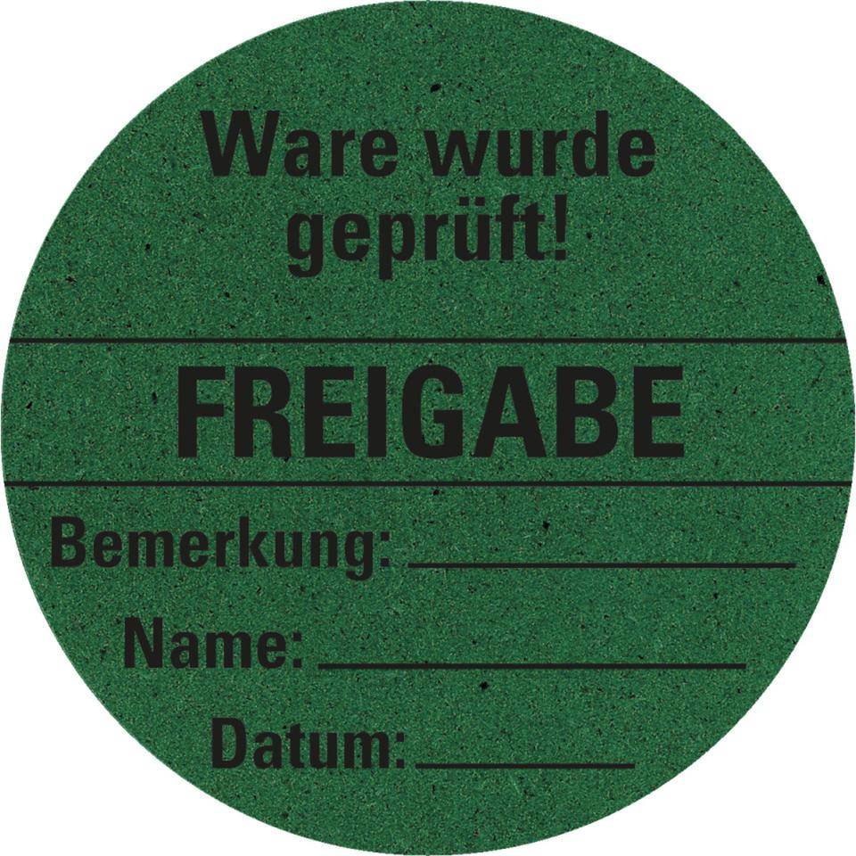 Organisationsetikett Freigabe, grün, Primärfaser-Graspapier, selbstklebend, Ø 60mm, 6/Bogen