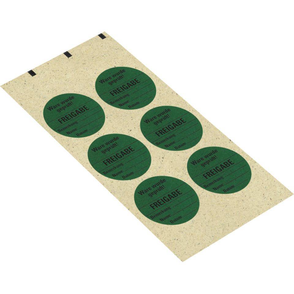 Organisationsetikett Freigabe, grün, Primärfaser-Graspapier, selbstklebend, Ø 60mm, 6/Bogen
