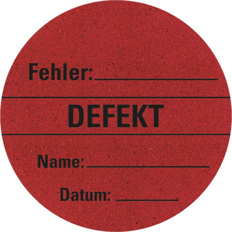 Organisationsetikett Defekt, rot, Primärfaser-Graspapier, selbstklebend, Ø 60mm, 500/Rolle