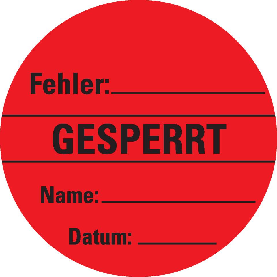 Organisationsetikett Gesperrt, rot, Cellulose-Folie, selbstklebend, Ø 60mm, 6/Bogen