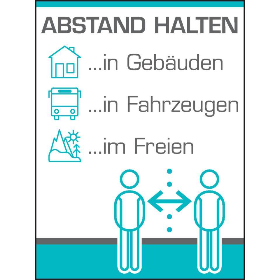 Aushang ABSTAND HALTEN...in Gebäuden, in Fahrzeugen, im Freien, Folie, 300x400mm
