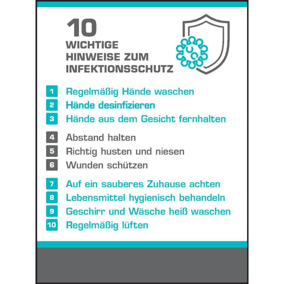 Aushang Die 10 wichtigsten Hygienetipps, Kunststoff, 300x400mm