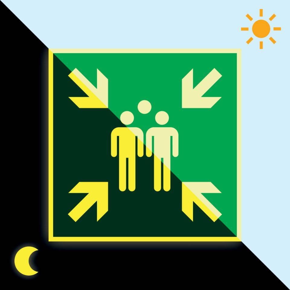 PERMALIGHT® power langnachleuchtend Rettungszeichen Sammelstelle, ASR/ISO, Kunststoff, 400x400mm