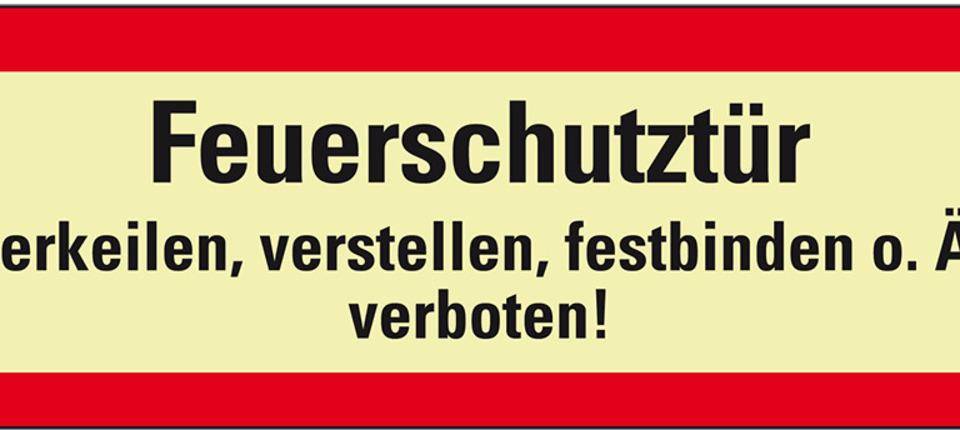 PERMALIGHT® power langnachleuchtend Feuerwehrschild Feuerschutztür verkeilen..., Aluminium, 210x74mm, DIN 4066